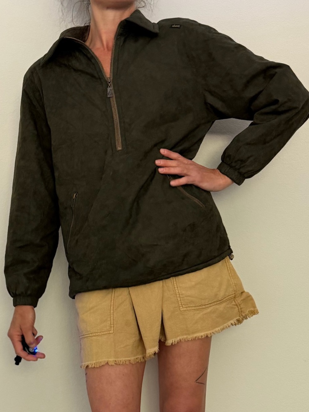 Skea Vintage Olive Green Pullover Jacket Women's Zip-Front Coat